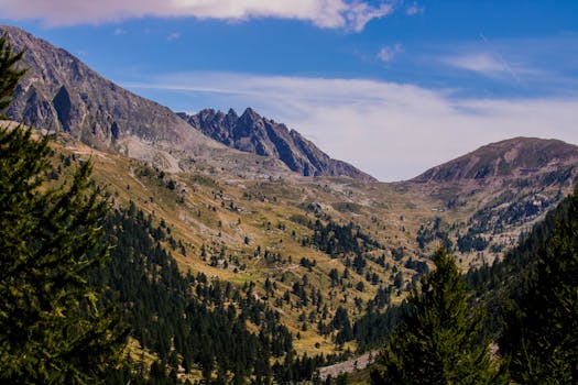 Breathtaking view of Italian mountains with blue skies and lush greenery.