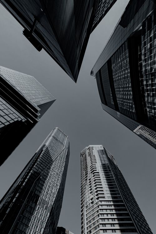 Free Dramatic view of skyscrapers in Frankfurt, Germany, captured in monochrome. Stock Photo