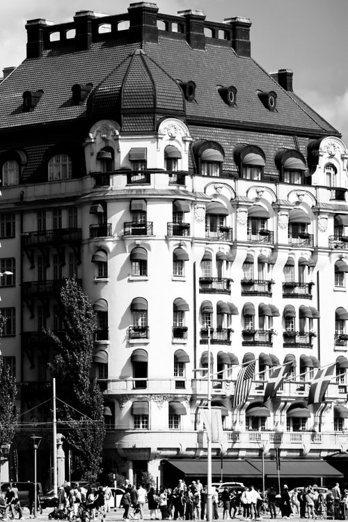 Free Stunning black and white photo capturing Nordic architecture in Stockholm, Sweden. Stock Photo
