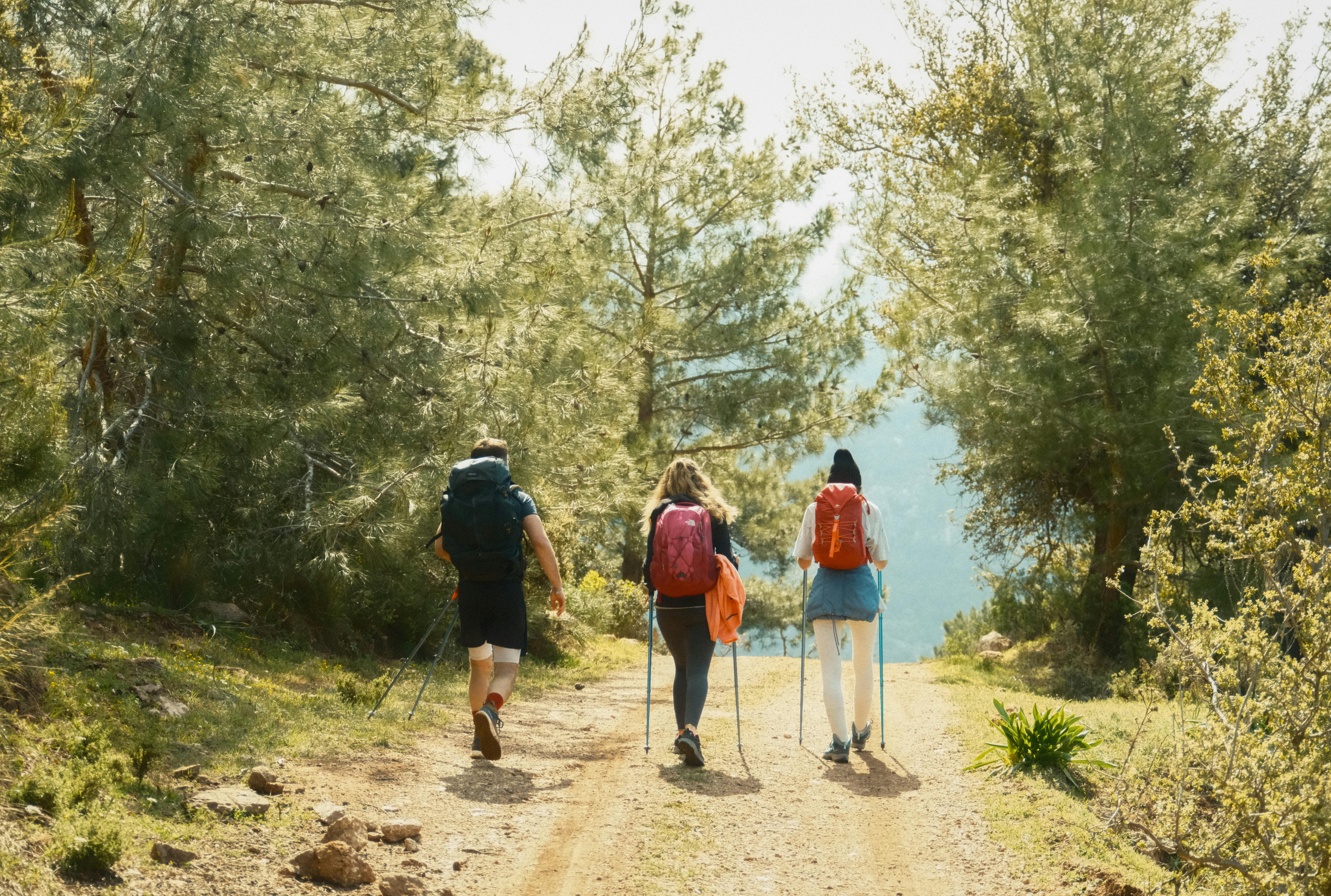 A group of hikers enjoys a spring trek on the Lycian Way in Fethiye, Turkey.