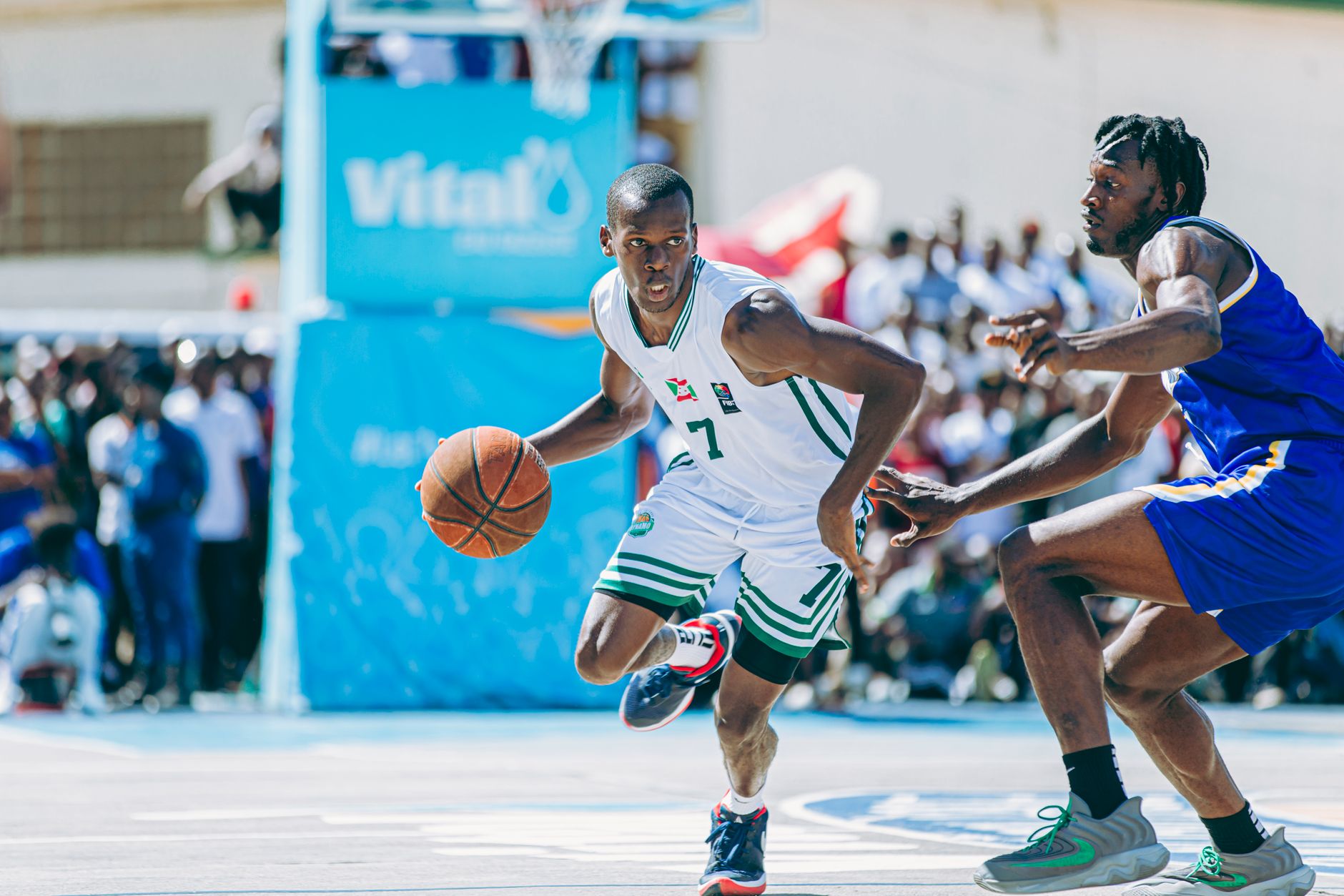 Lamine Yamal dribbling past defenders in a packed World Cup stadium, intense night atmosphere
