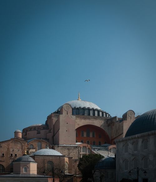 Free A stunning capture of the Hagia Sophia in Istanbul with a clear blue sky. Stock Photo