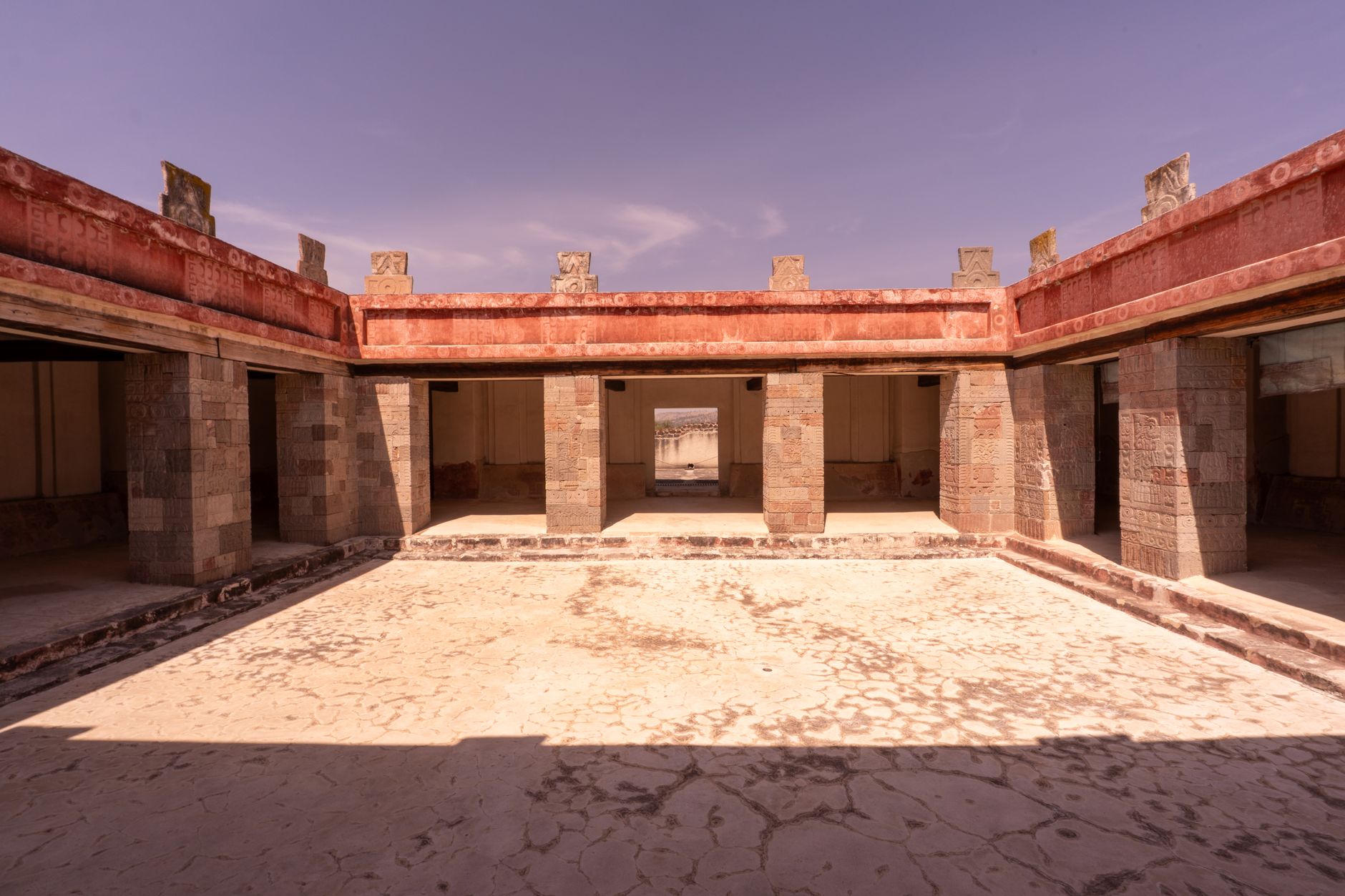 A captivating view of the ancient Teotihuacan ruins in Mexico showcasing intricate stonework.