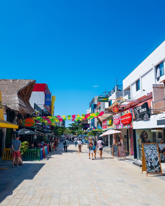 Colorful street scene on Fifth Avenue, Playa del Carmen