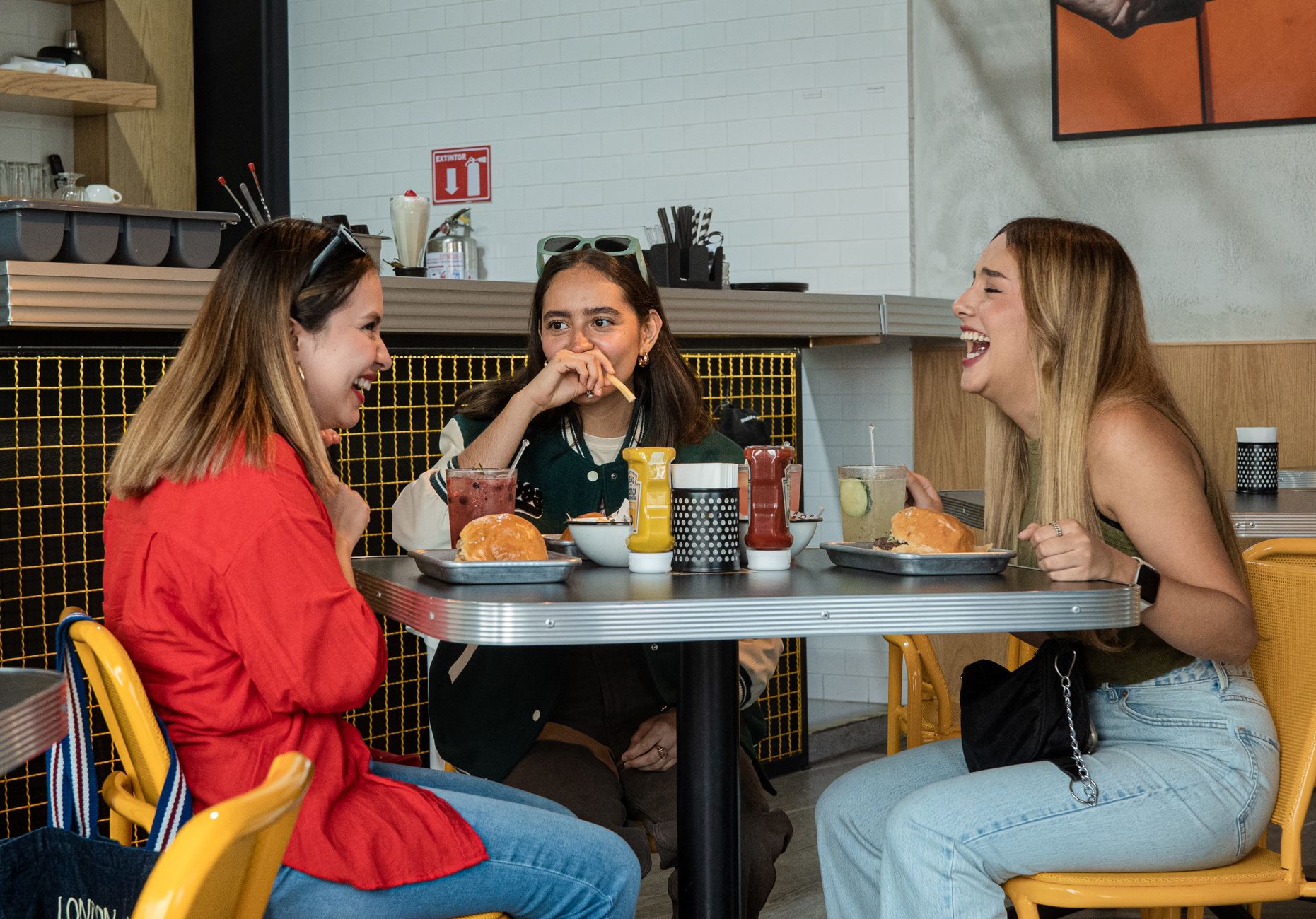 Students enjoying a discounted meal out at a restaurant