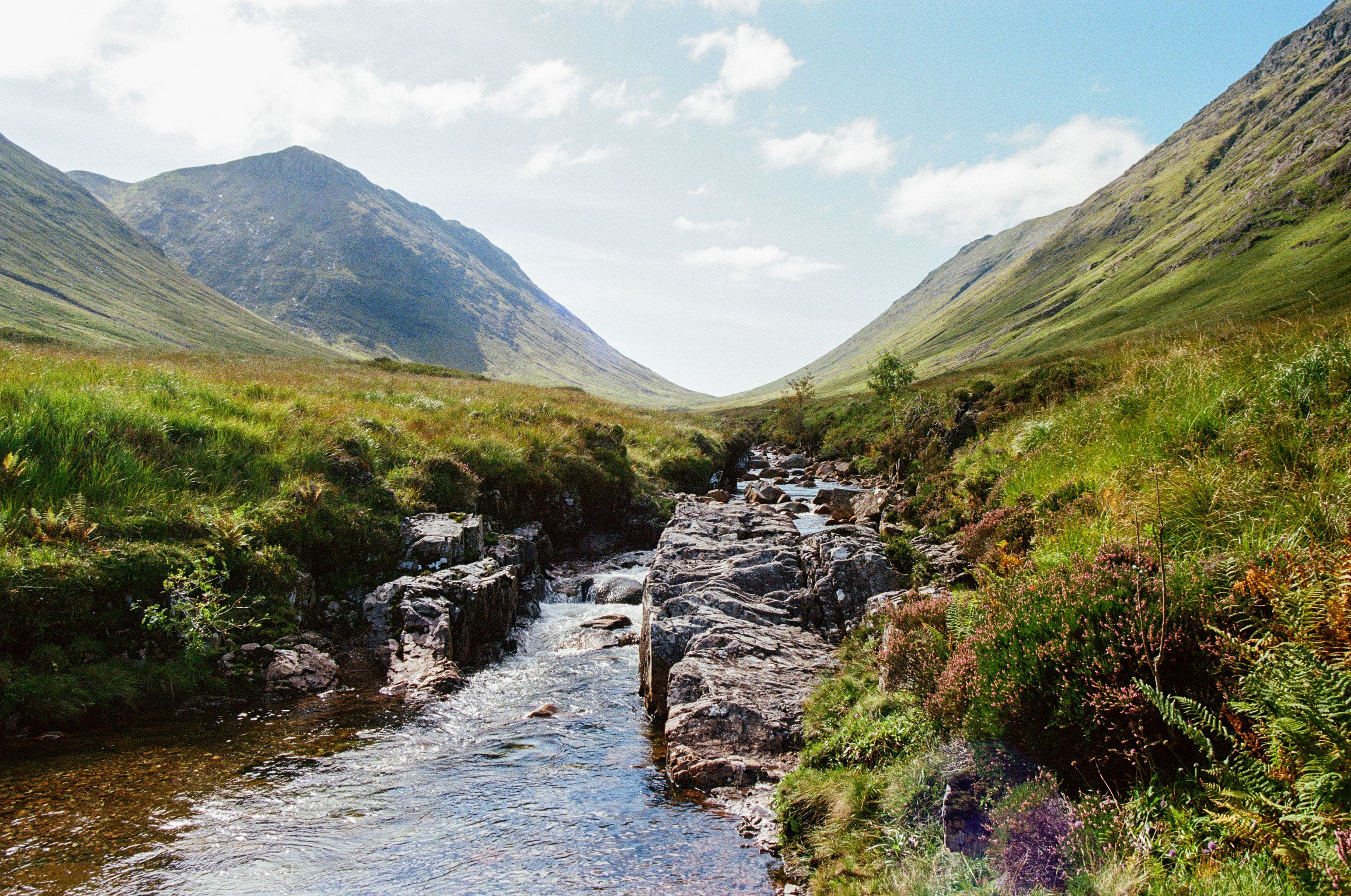 Welsh valley with river and green hills