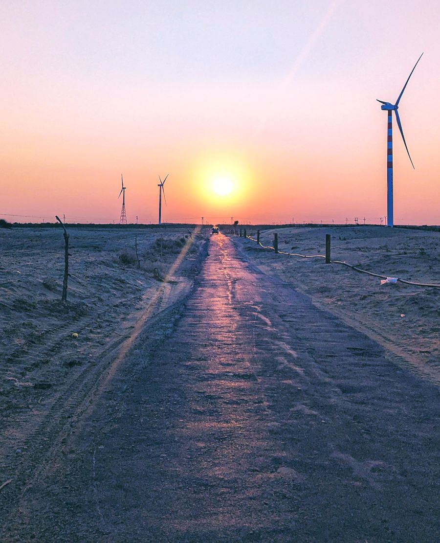 Rajasthan desert road at sunset