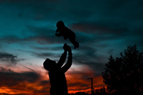 Silhouette of Man and Kid