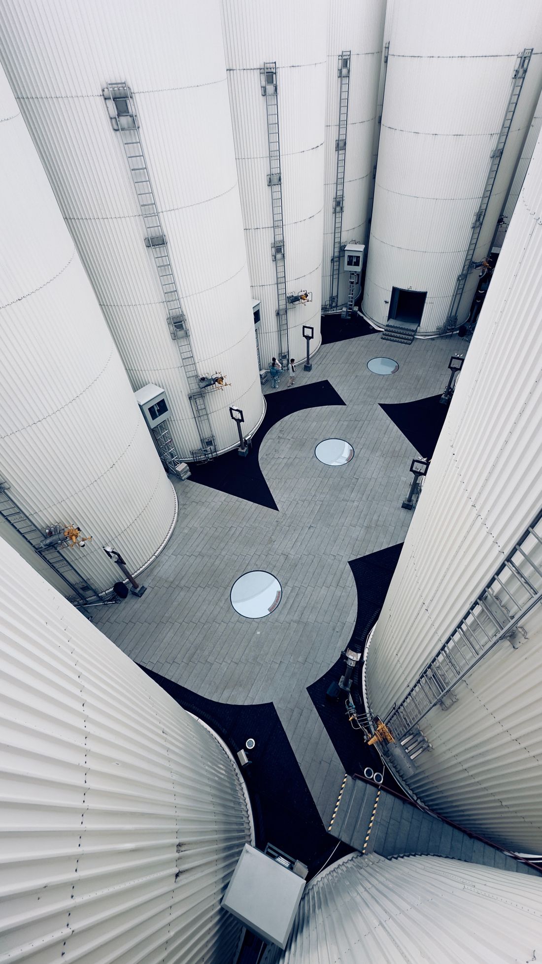 Aerial view of industrial silos