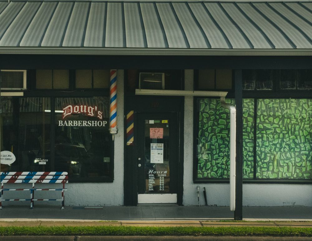 Customer entrance of a Houston neighborhood storefront