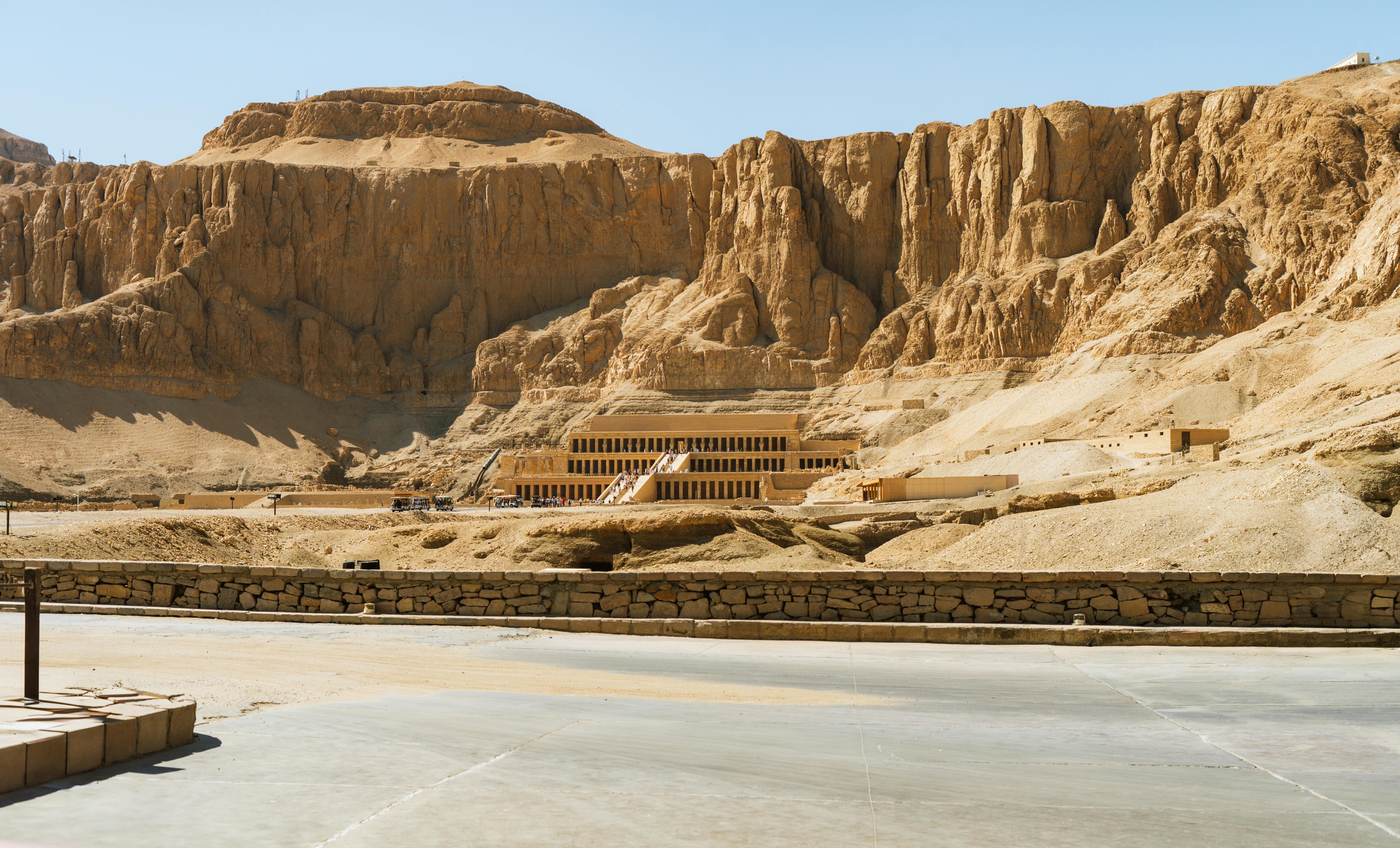 Explore the stunning architecture of the Mortuary Temple of Hatshepsut in Luxor, Egypt.