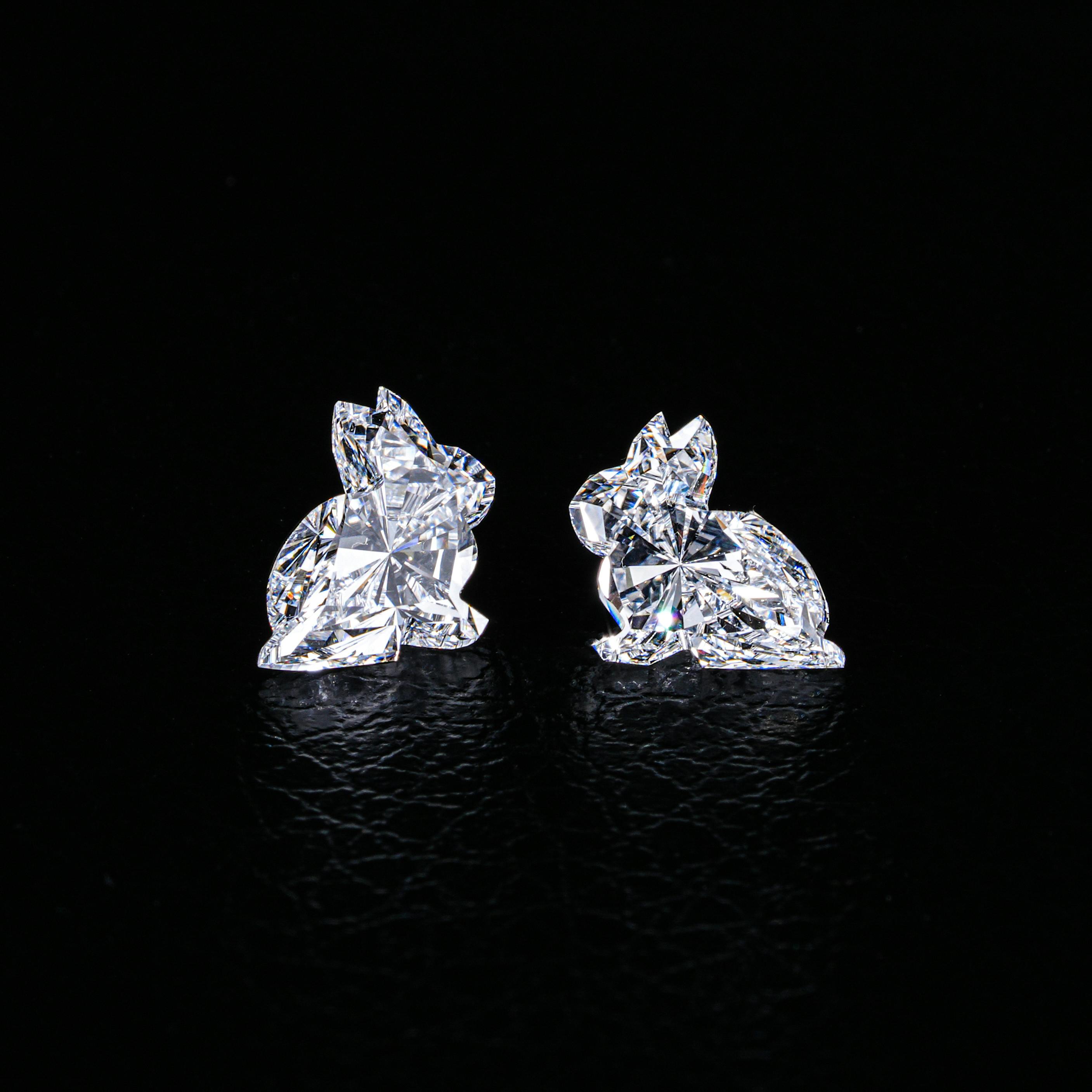 Stunning rabbit-shaped diamond earrings with brilliant sparkle and shine, perfect for luxury jewelry collections.