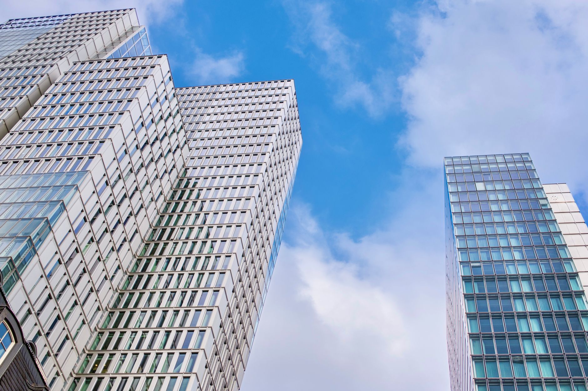 Stunning view of Frankfurt's modern skyscrapers against a blue sky.