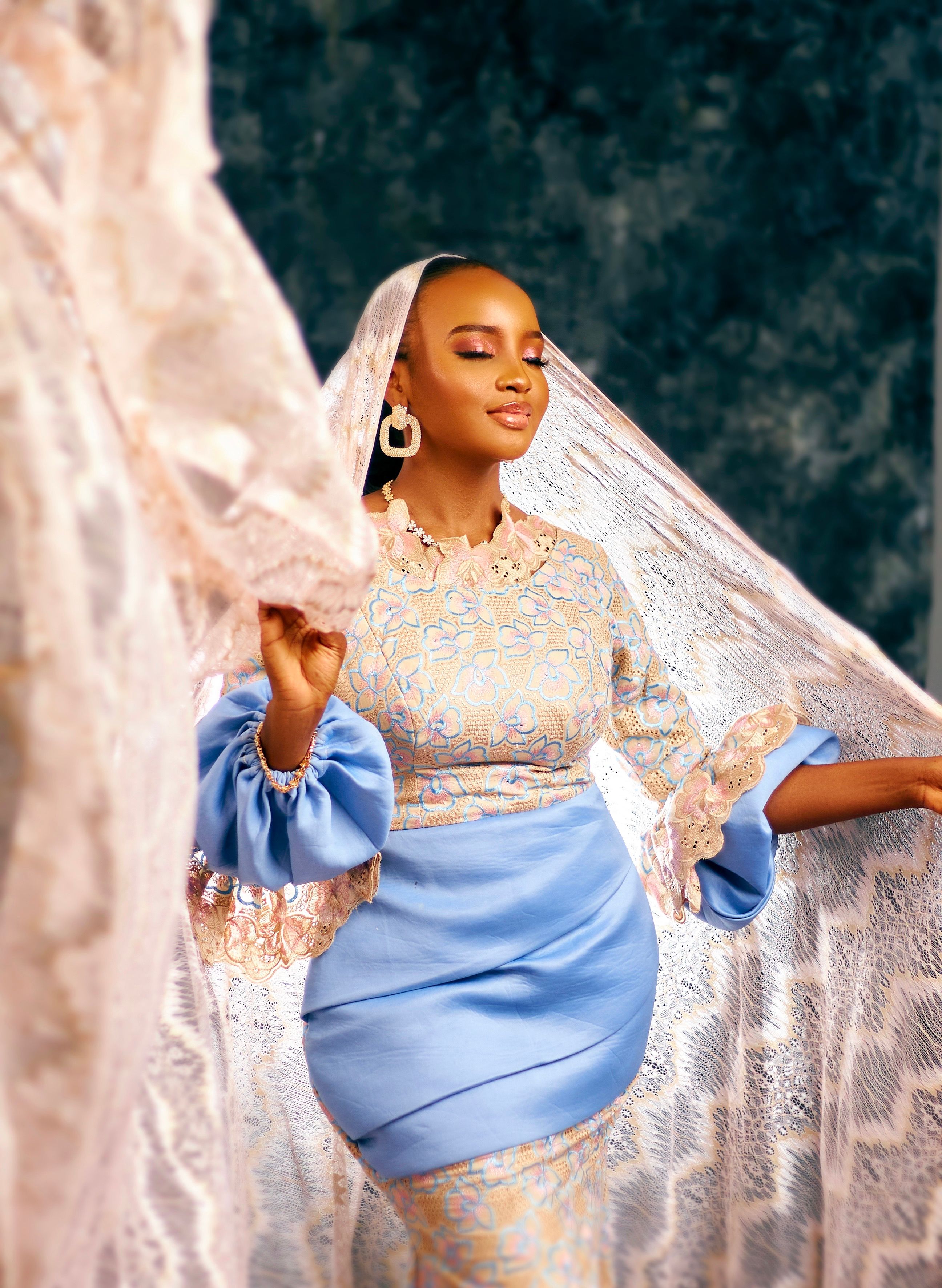 Elegant Nigerian Fashion Portrait with Lace  Free Stock Photo