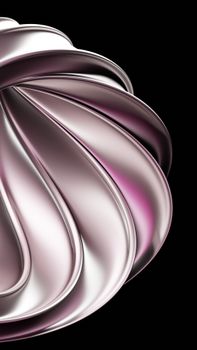 Artistic image of a metallic swirl with pink highlights on a black background.