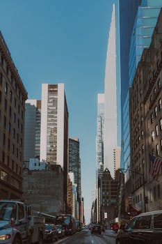 Stunning view of New York City's skyscrapers under a clear blue sky.