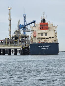 Tanker ship 'Gas Agility' docked at Maasvlakte, Rotterdam, Netherlands.
