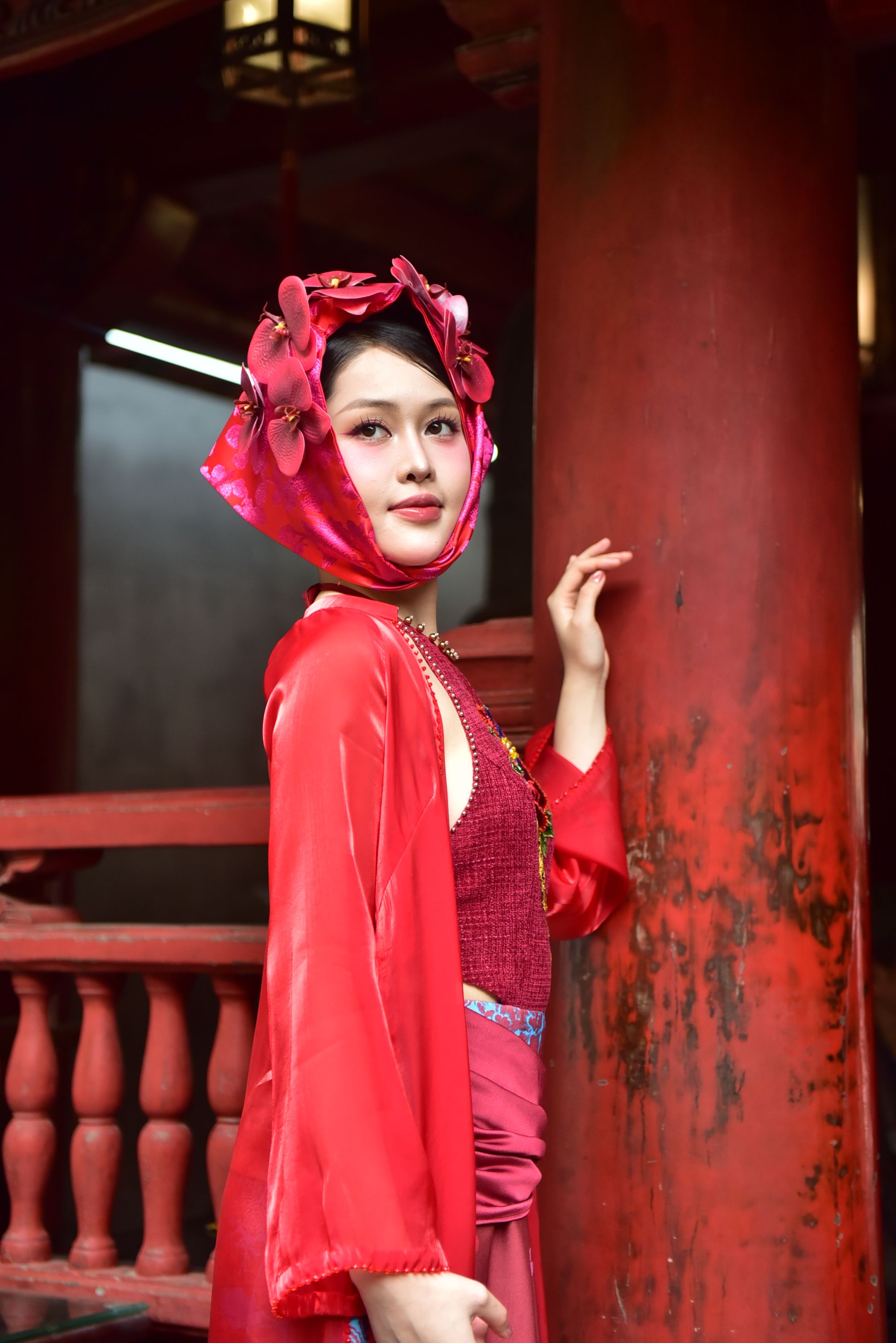 Elegant Woman in Traditional Red Dress Indoors · Free Stock Photo