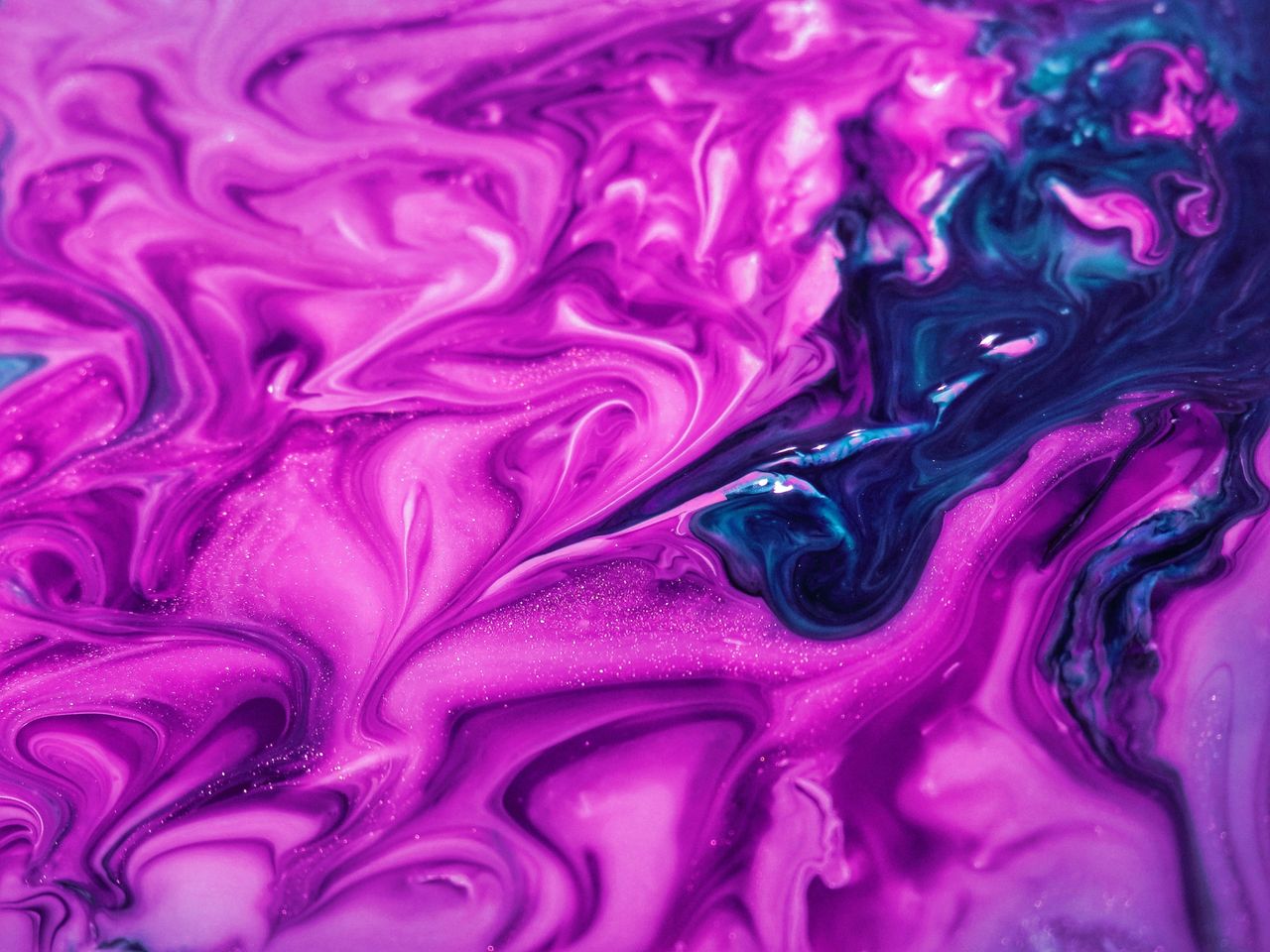 dynamic abstract painting with vibrant pink and violet swirls creating