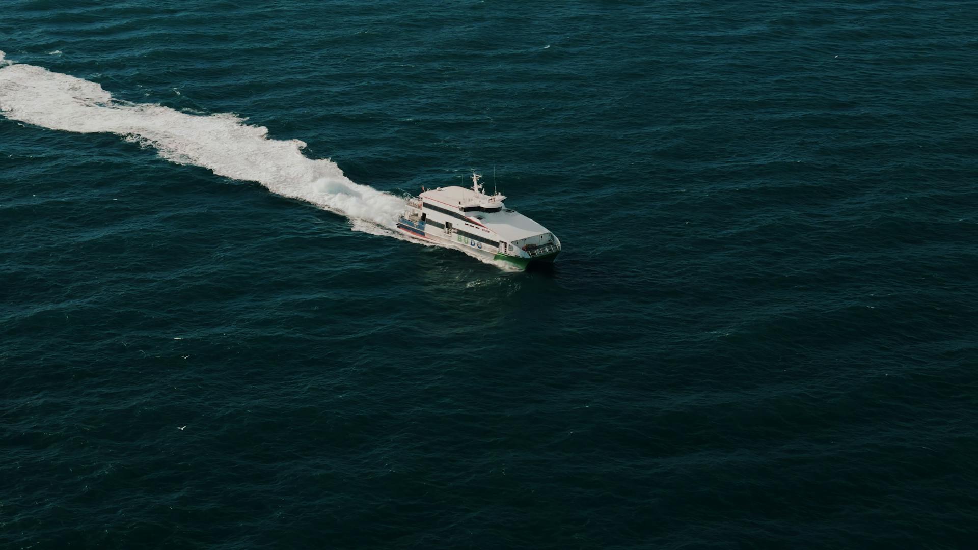 An aerial view of a ferry cruising on the Sea of Marmara, Istanbul.