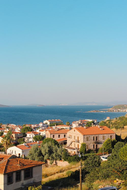 Free Charming view of Ayvalık overlooking the Aegean Sea, capturing summer beauty in Balıkesir, Turkey. Stock Photo