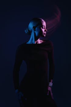 Stylish fashion portrait in London with dramatic lighting and moody tones.