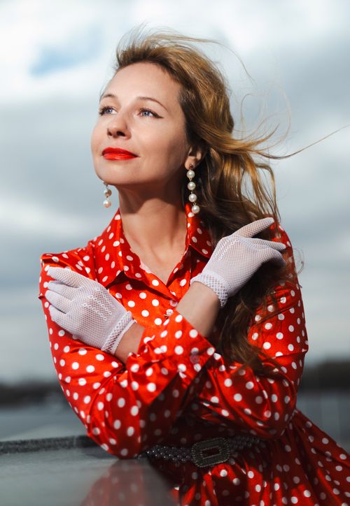 polka dot dress lady Monie Maxi Stylish Woman in Polka Dot