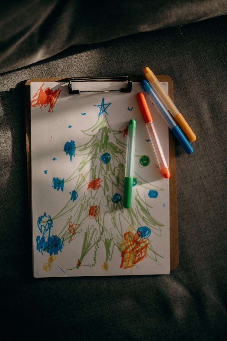 Colorful Ink Drawing Of A Christmas Tree