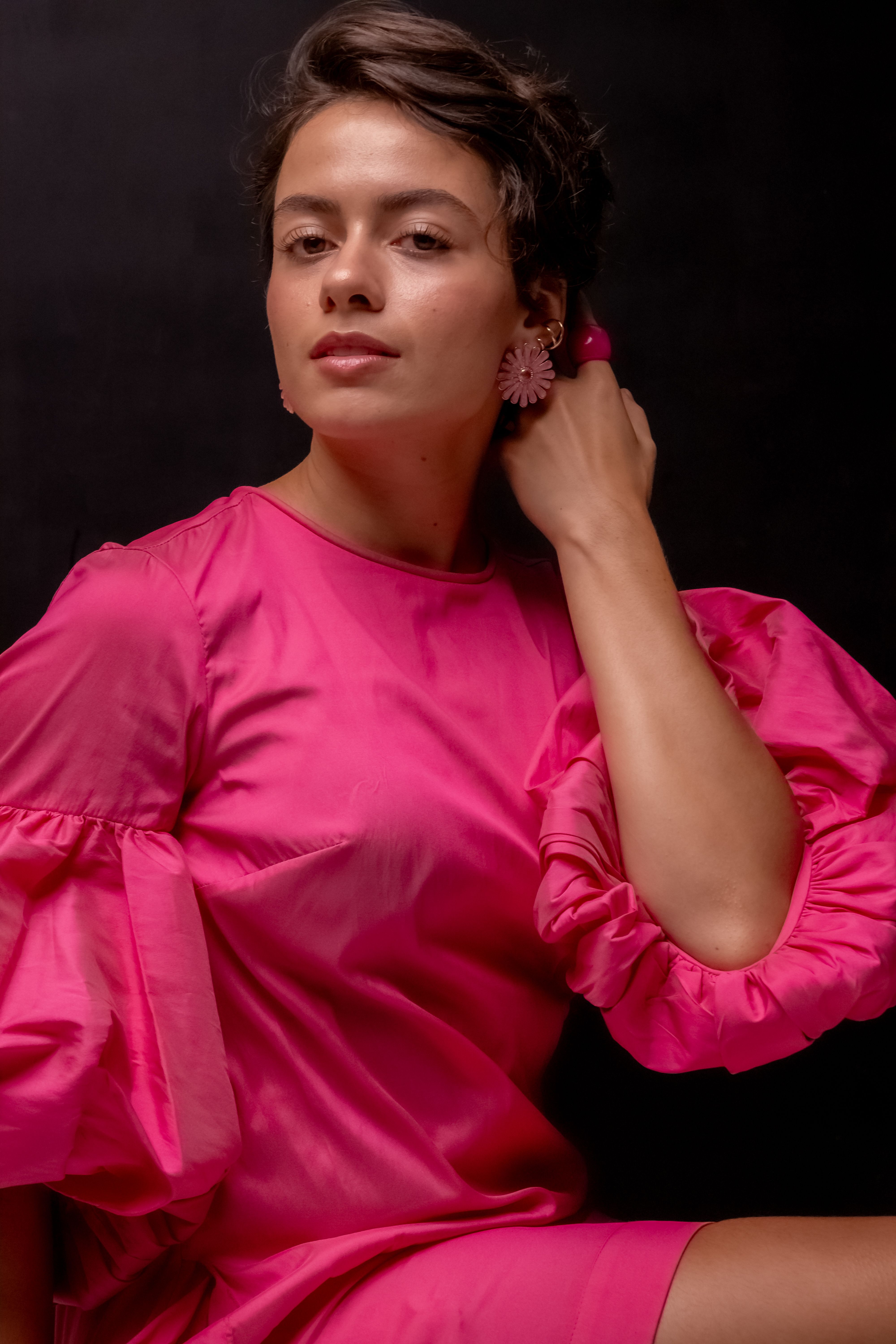 Elegant Woman in Pink Dress Studio Portrait · Free Stock Photo