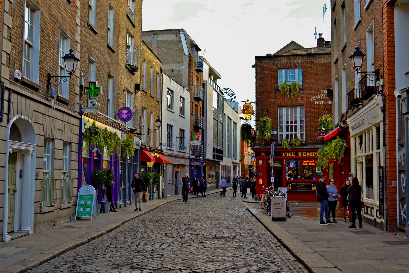 Visitors exploring the cobbled streets and pubs of Temple Bar
