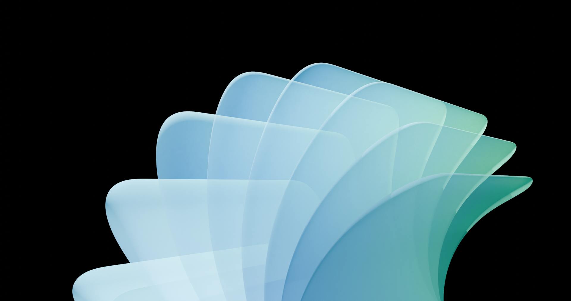Stylized abstract design with organic shapes in blue and green on a black background.