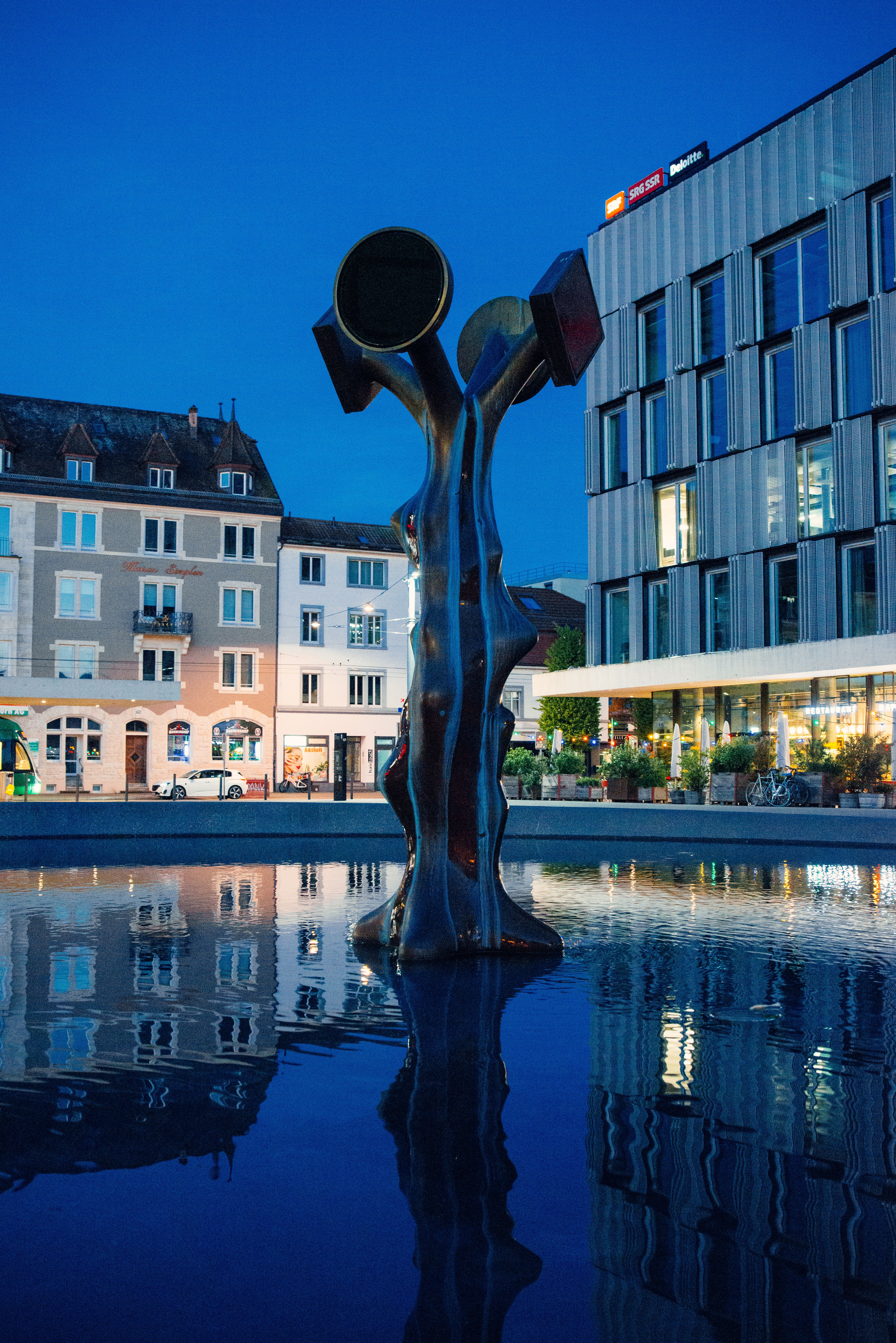 Modern Sculpture in Basel City Center at Twilight · Free Stock Photo