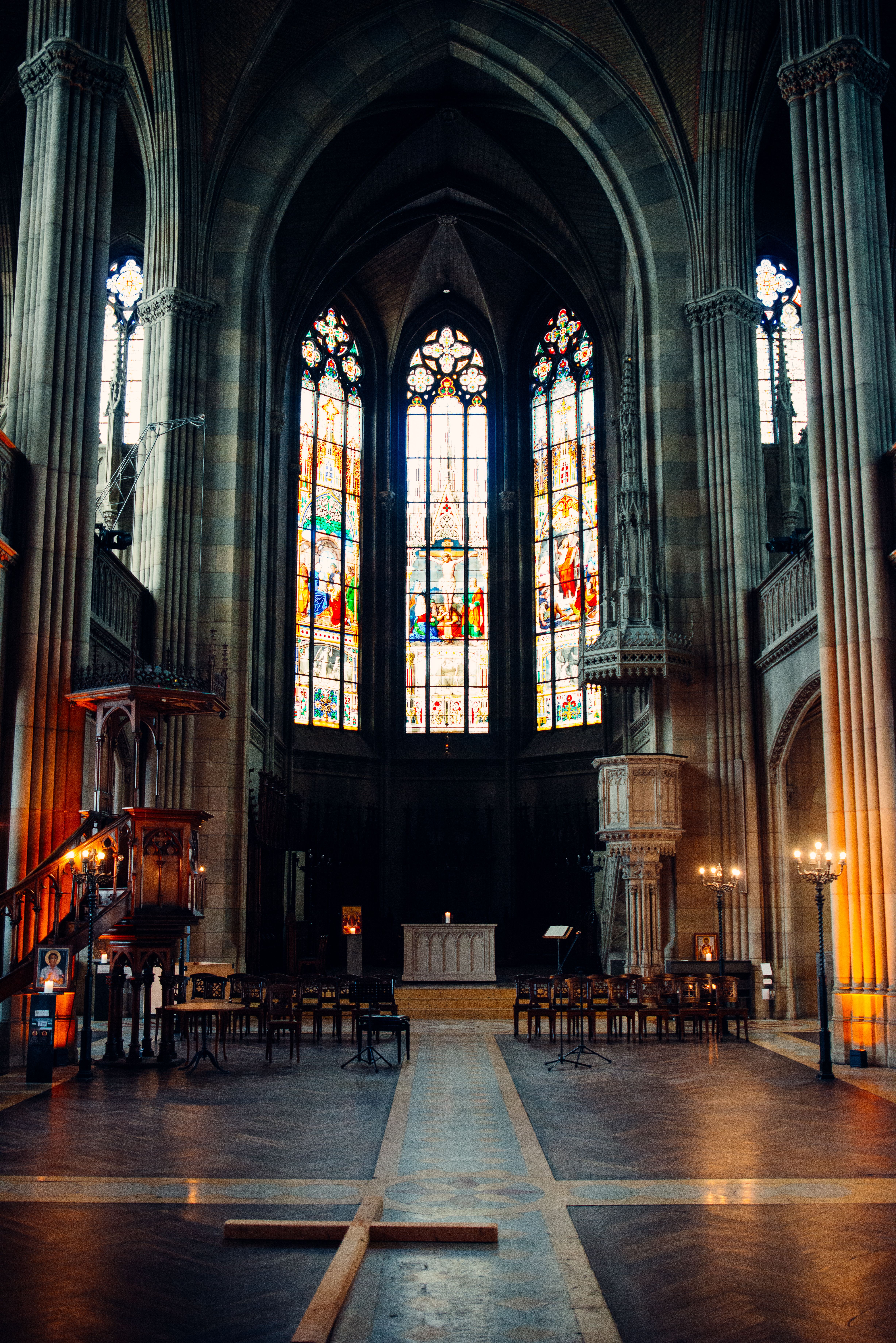 Gothic Church Interior with Stained Glass Windows in Basel · Free Stock ...