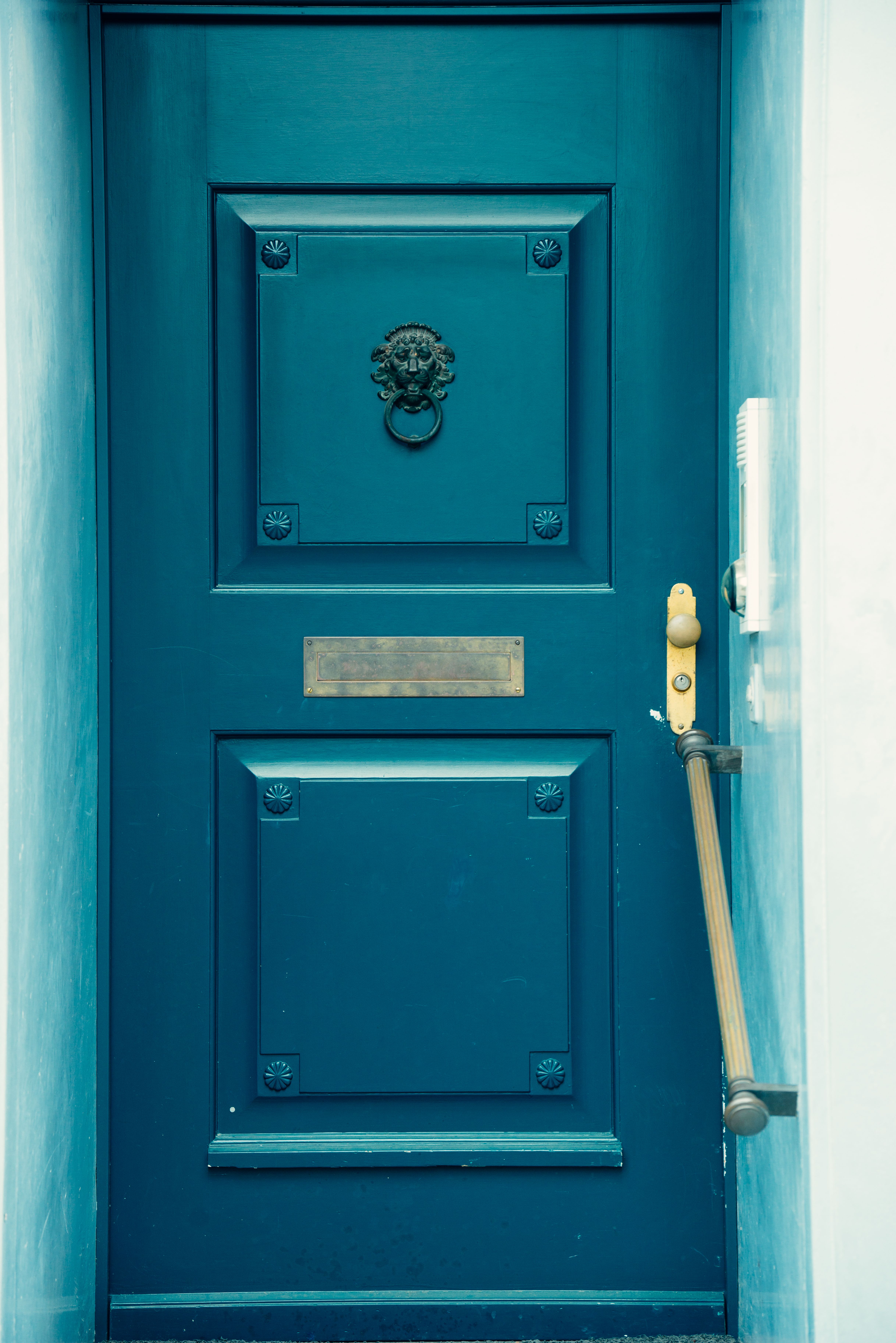 Elegant Blue Door with Lion Head Knocker in Basel · Free Stock Photo