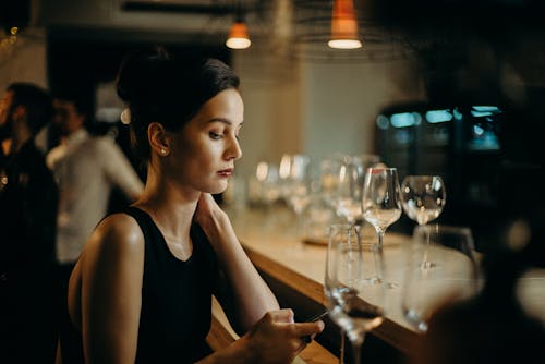 Free Woman Leaning on Table Stock Photo