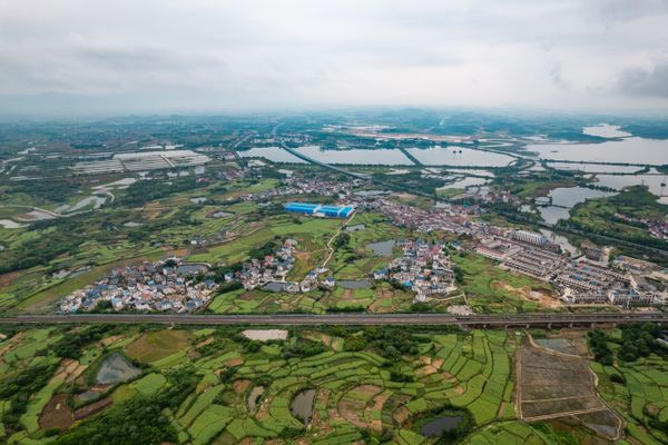 Aerial View of Croplands and Houses · Free Stock Photo