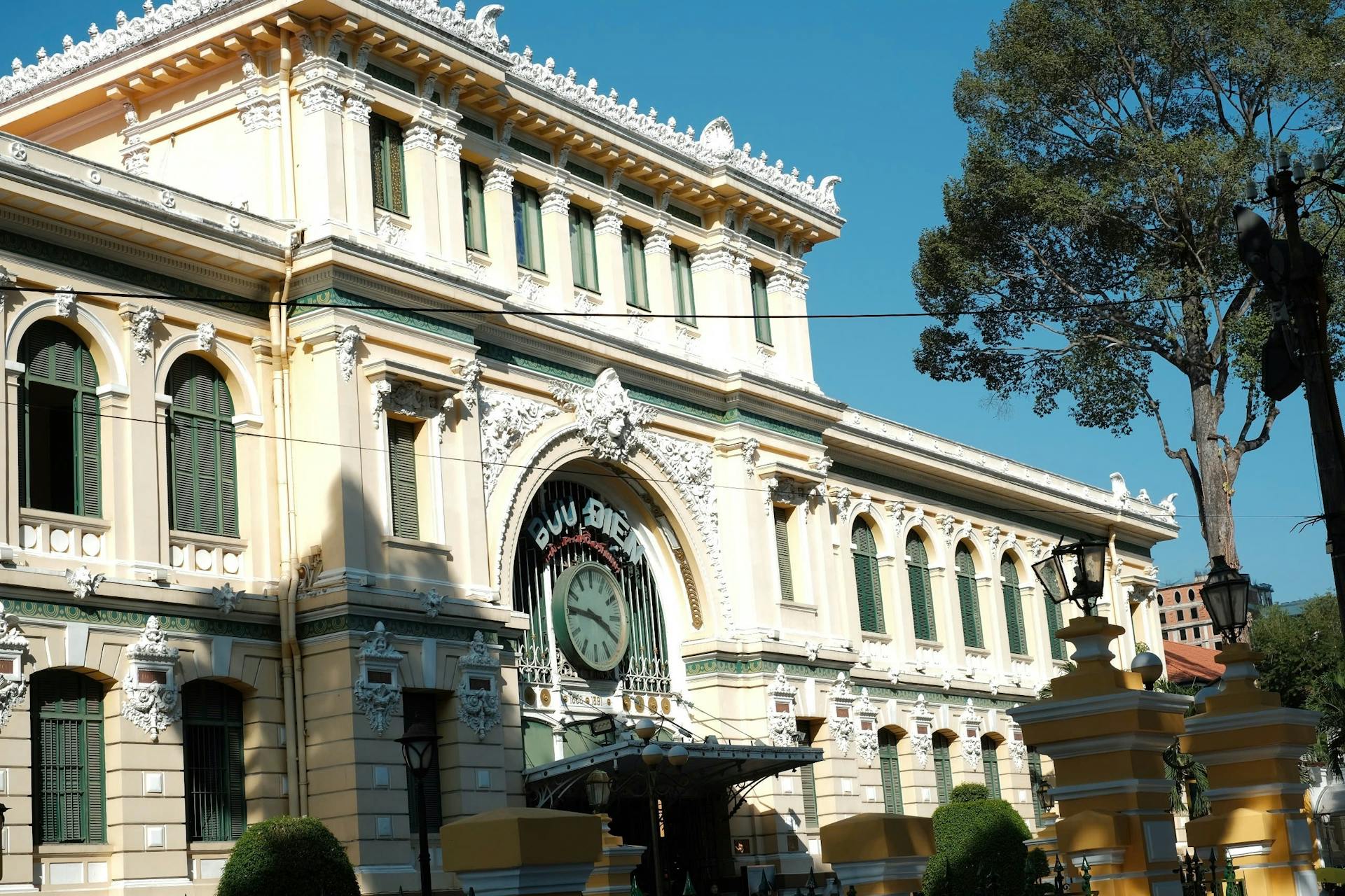 Beautiful daylight view of the iconic Saigon Central Post Office in Ho Chi Minh City, Vietnam.