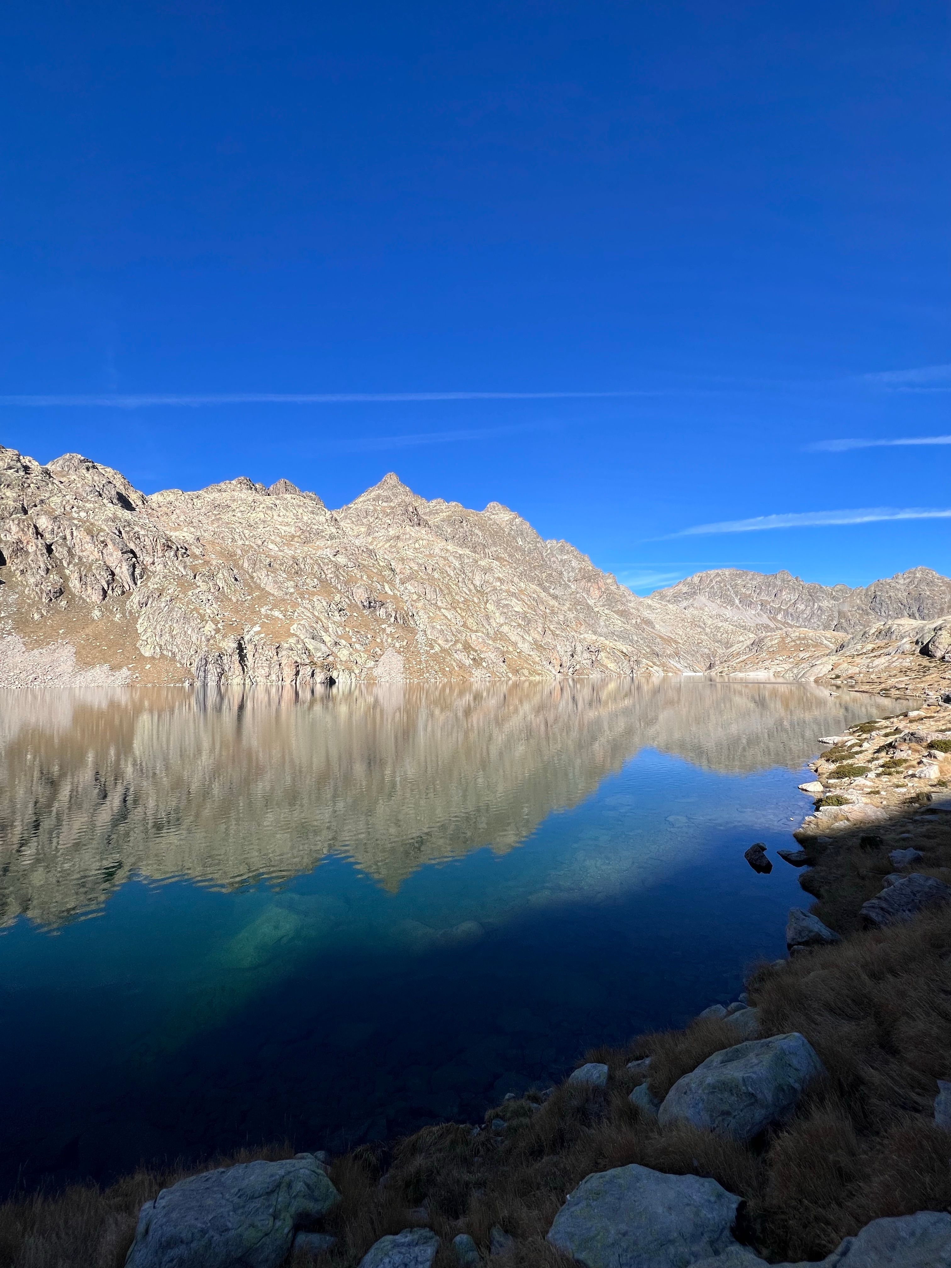 Reflective Mountain Lake Under Clear Blue Sky · Free Stock Photo