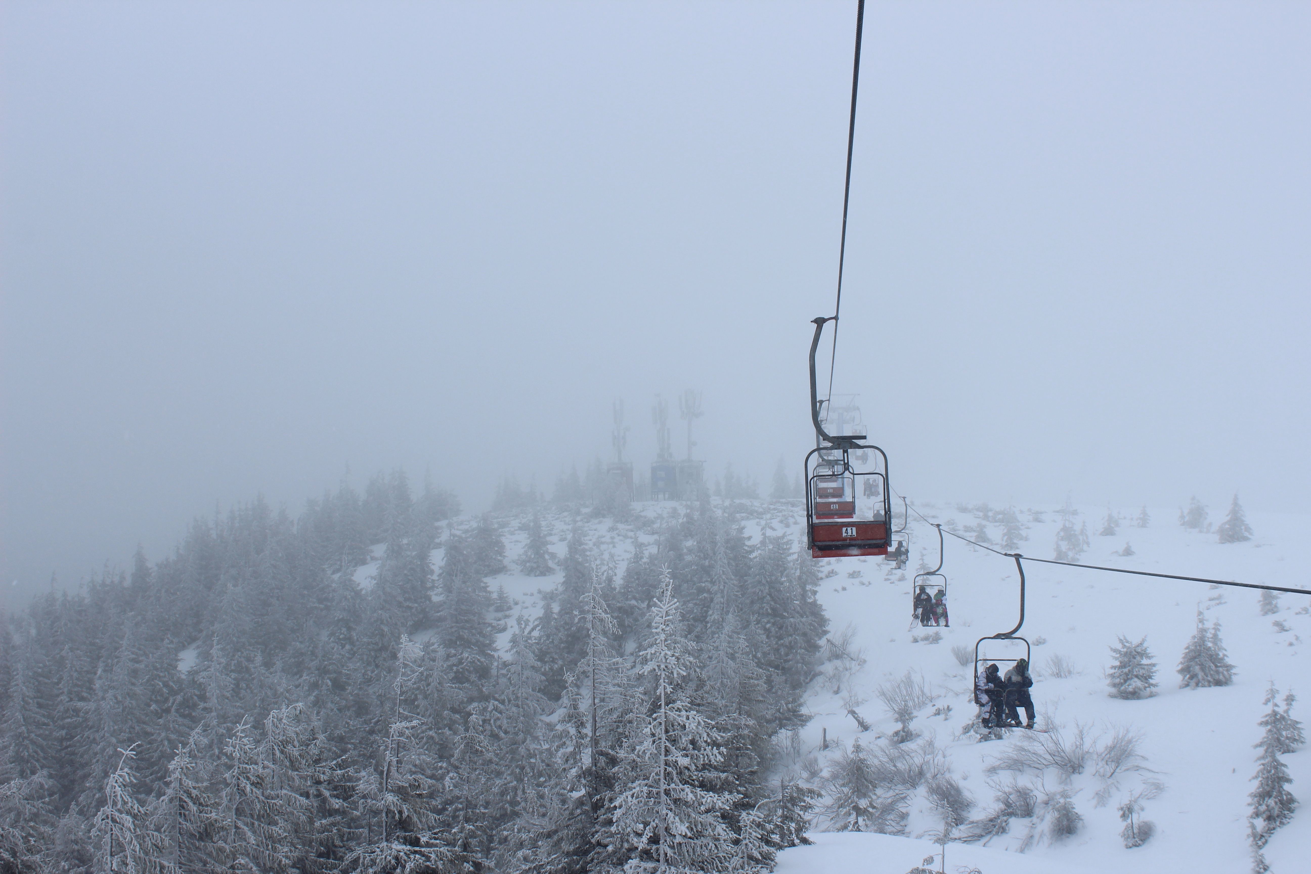 Snowy Mountain Lift in Misty Winter Forest · Free Stock Photo
