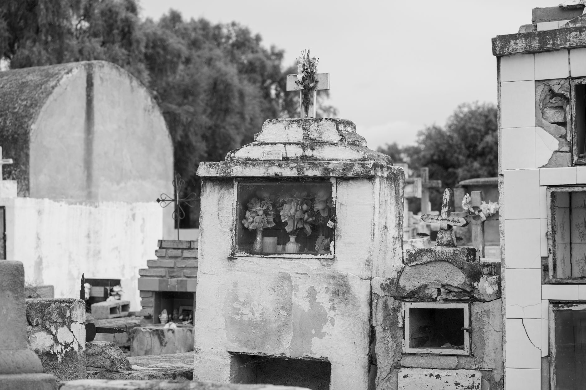 Explore historical graves in a rural cemetery in San José de Las Salinas, Argentina.