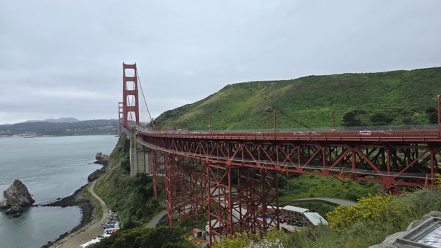 Scenic view of Golden Gate Bridge spanning the bay in San Francisco, California.
