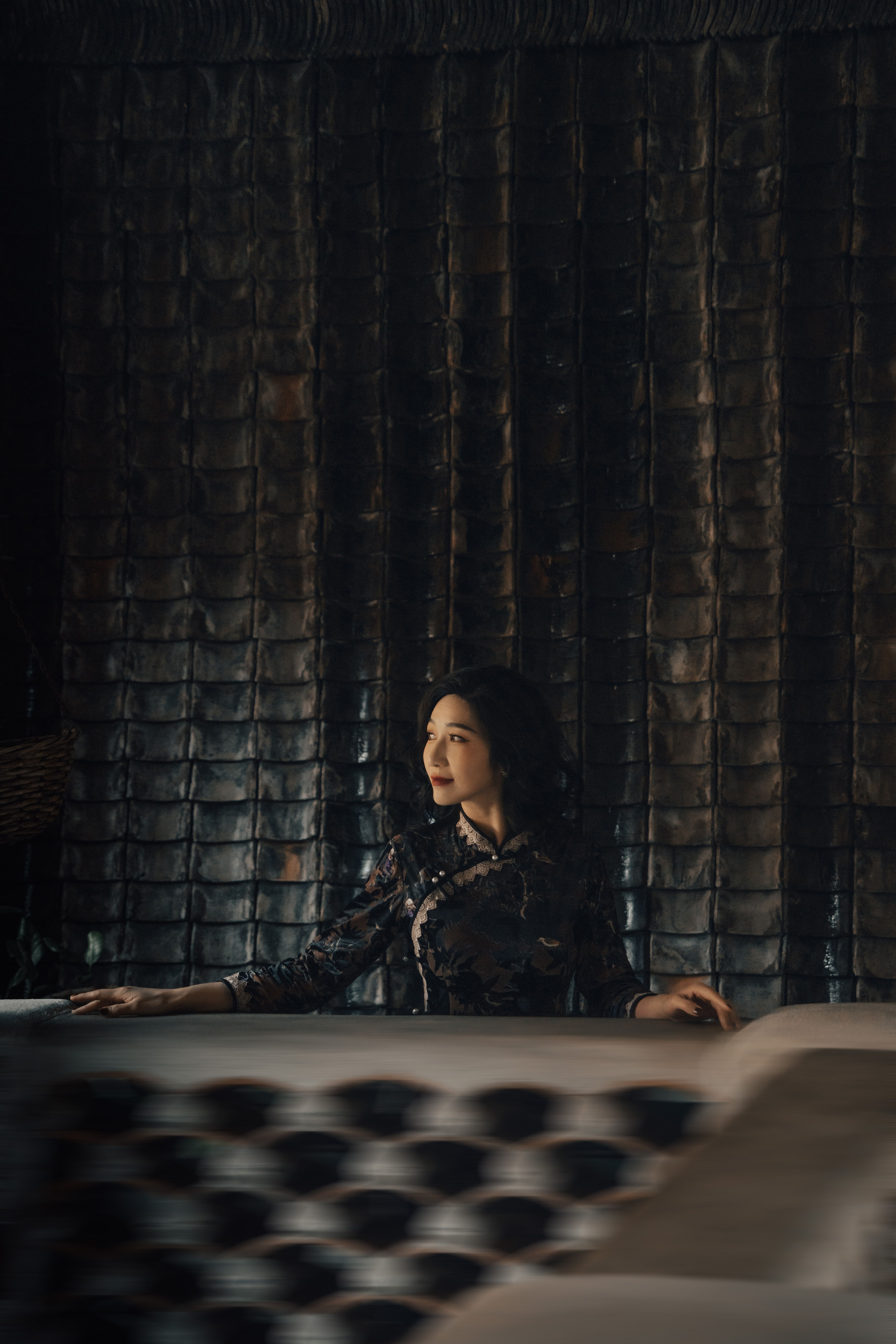 Elegant Woman in Traditional Silk Dress Indoors · Free Stock Photo