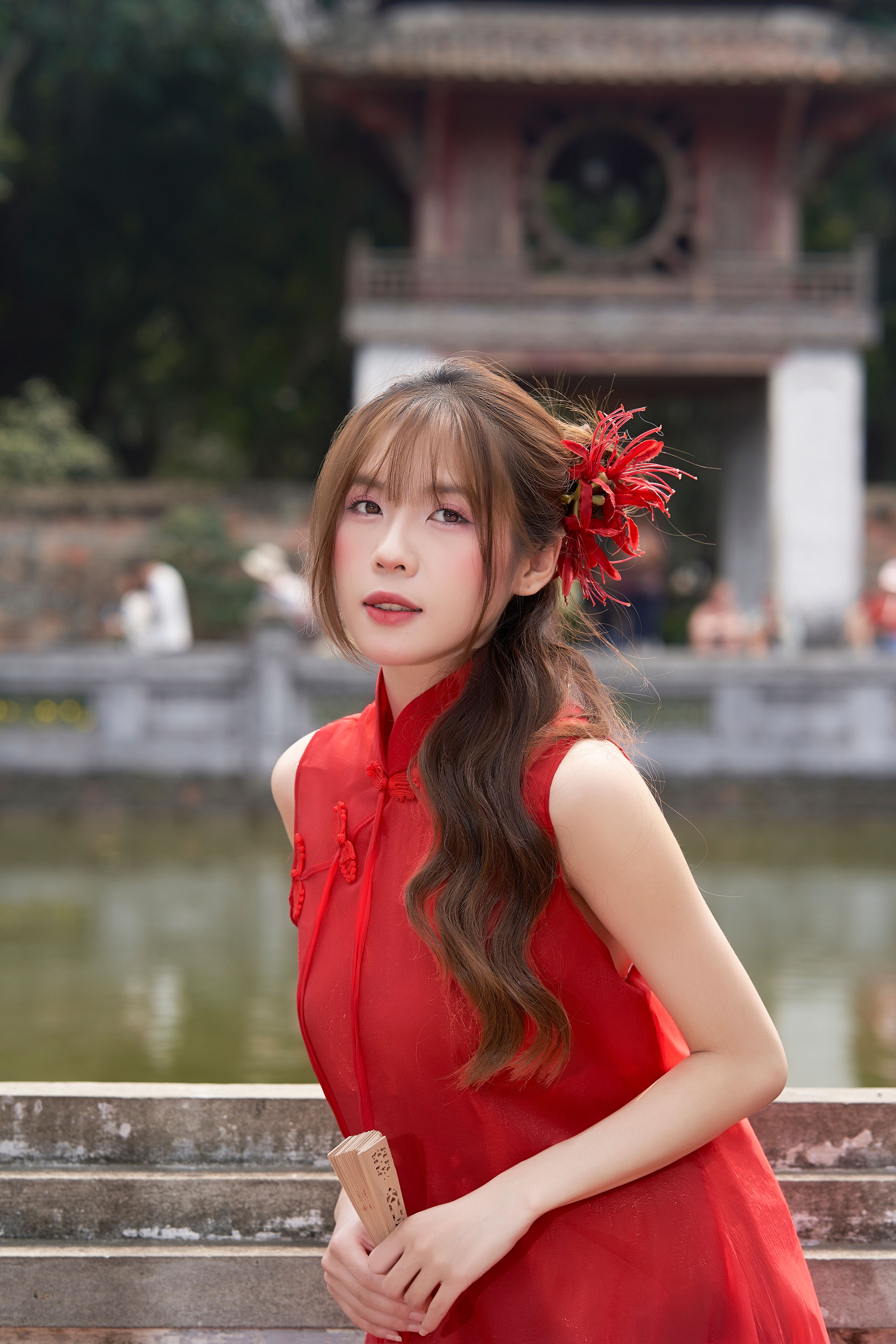 Portrait of Woman in Red Dress Outdoors · Free Stock Photo