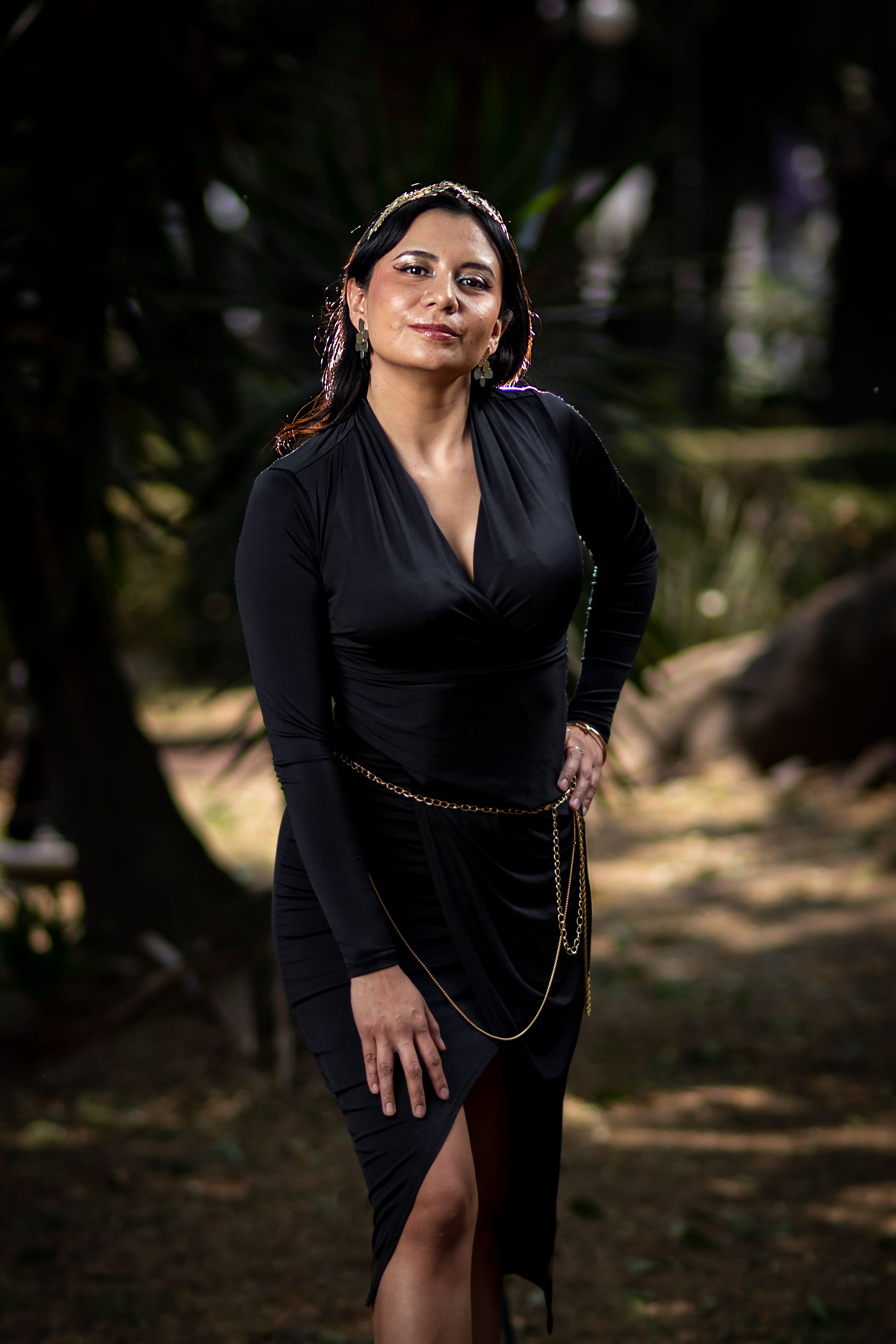 Elegant Woman in Black Dress Outdoors · Free Stock Photo