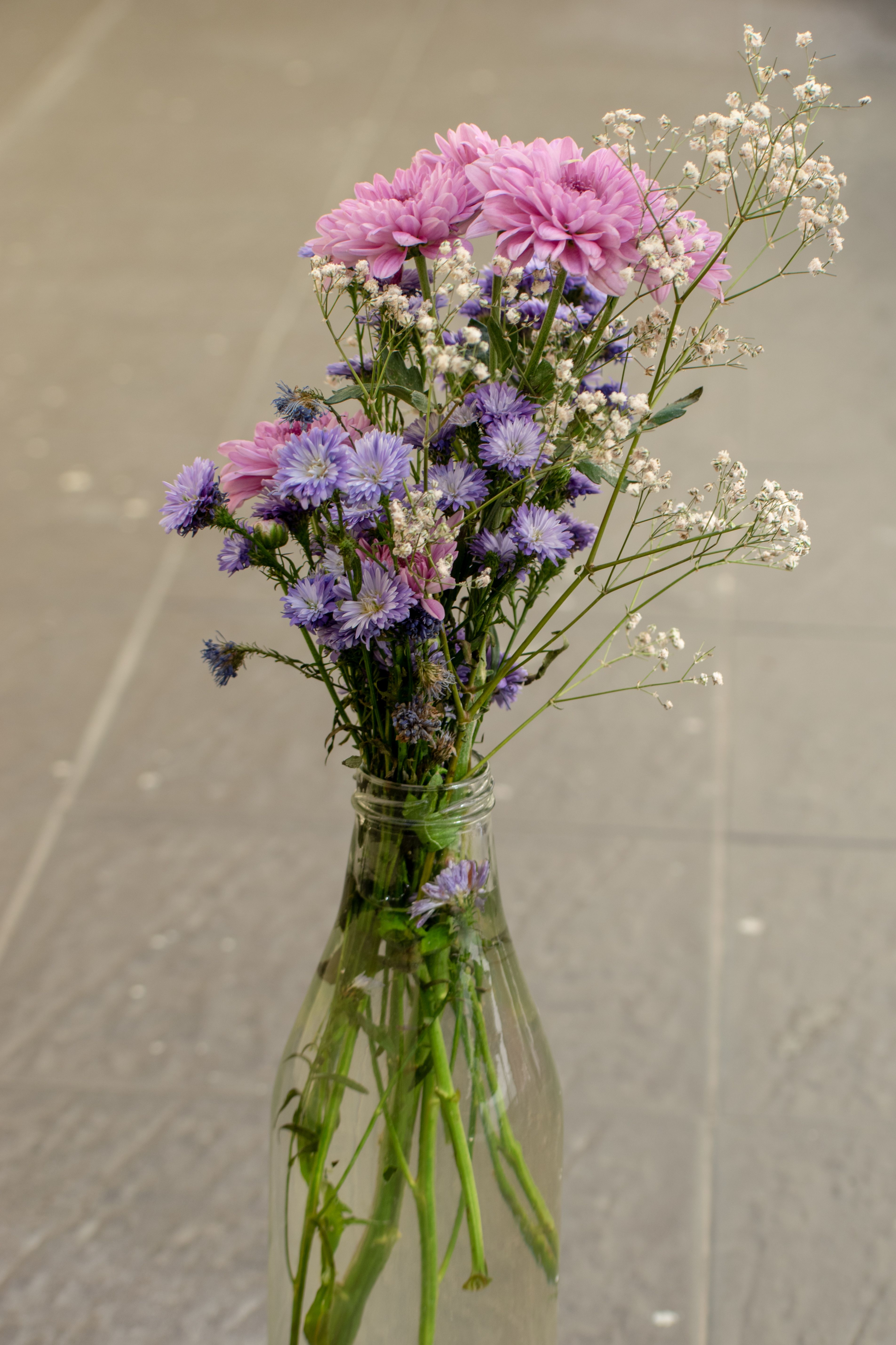 [ColoSach]-charming-floral-bouquet-of-purple-and-pink-flowers-in-a-glass-vase,-perfect-for-home-decor.