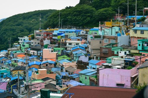 Free A vibrant view of the colorful houses in Gamcheon Culture Village, Busan, showcasing traditional and modern Korean architecture. Stock Photo