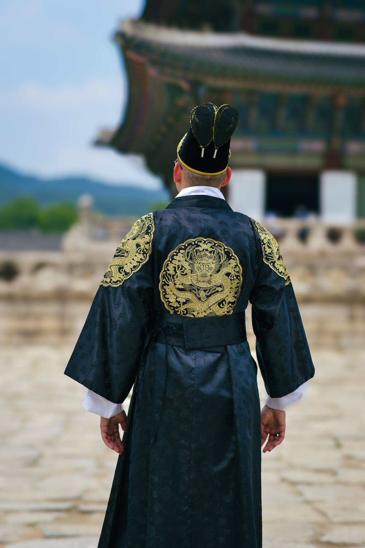 Hanbok tradicional en Gyeongbokgung, Seúl