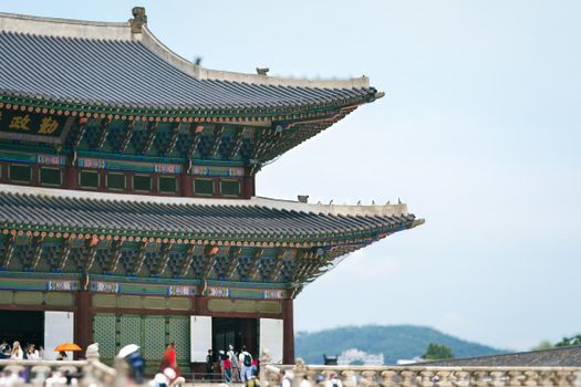 Gyeongbokgung palace hanbok morning — Seoul