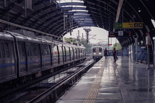 Free A typical day at a New Delhi metro station capturing the essence of urban transit. Stock Photo