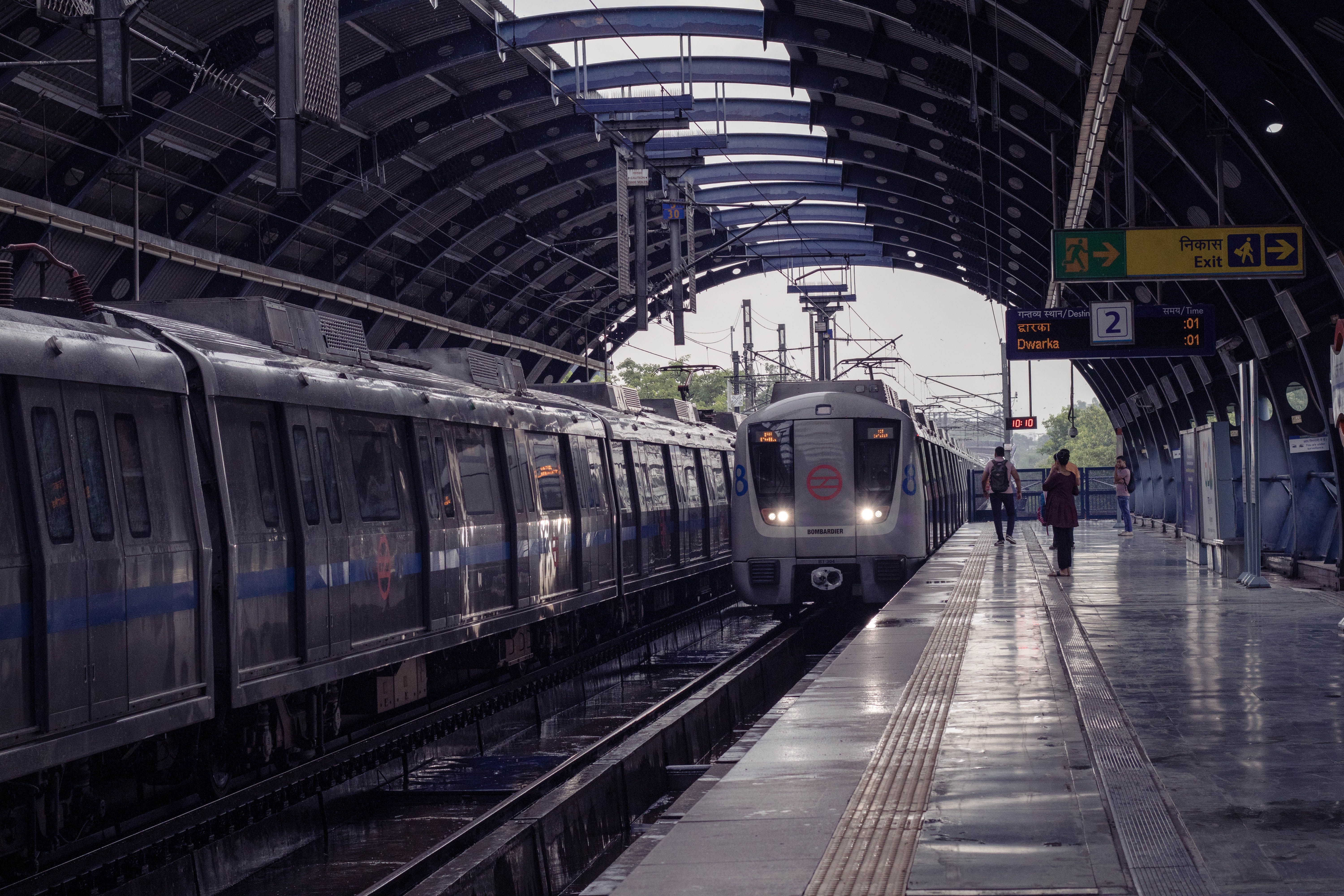 Elevated Red line metro track running past housing blocks in Rohini, north-west Delhi